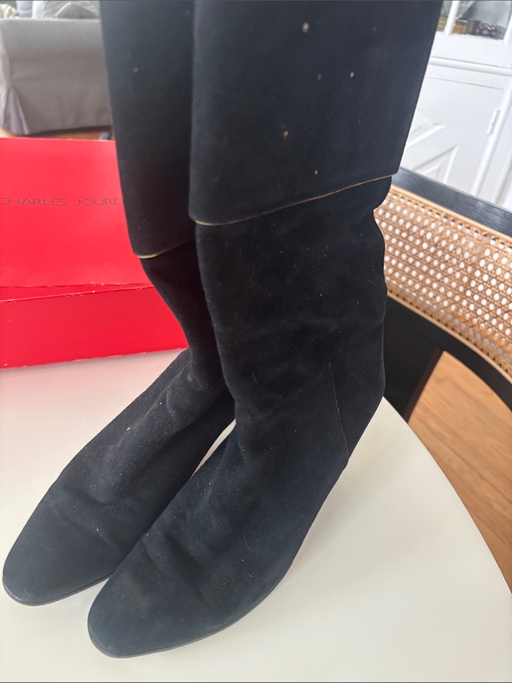 Charles Jourdan Black Suede Knee-High Boots